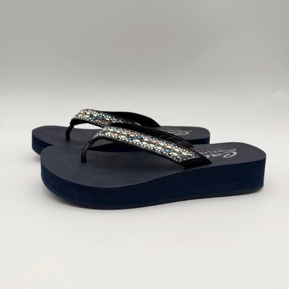 Skechers Shoes - Skechers Cali Yoga Vinyasa Wild Daises Wedge Thong Sandals Rhinestone Navy Sz 9